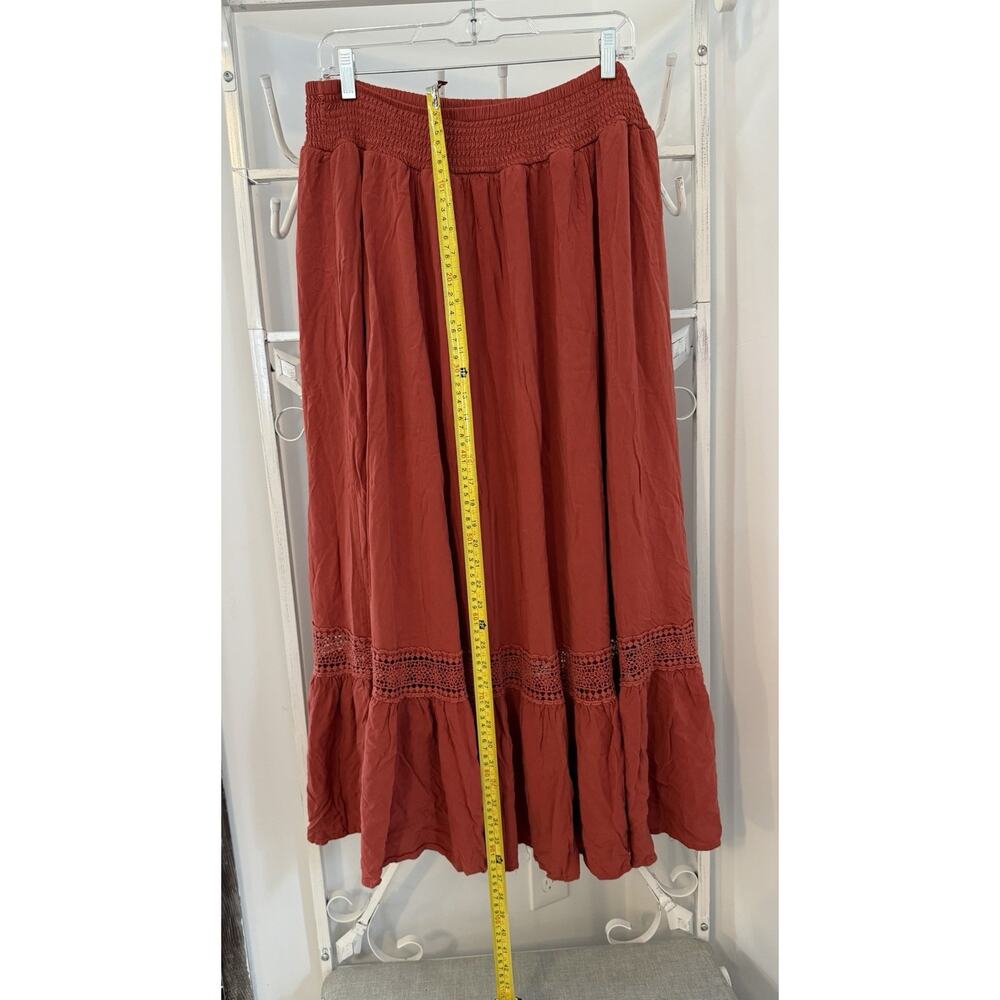 Torrid Maxi Washable rayon Drawstring Skirt red orange boho gypsy sz 2 - Picture 2 of 6
